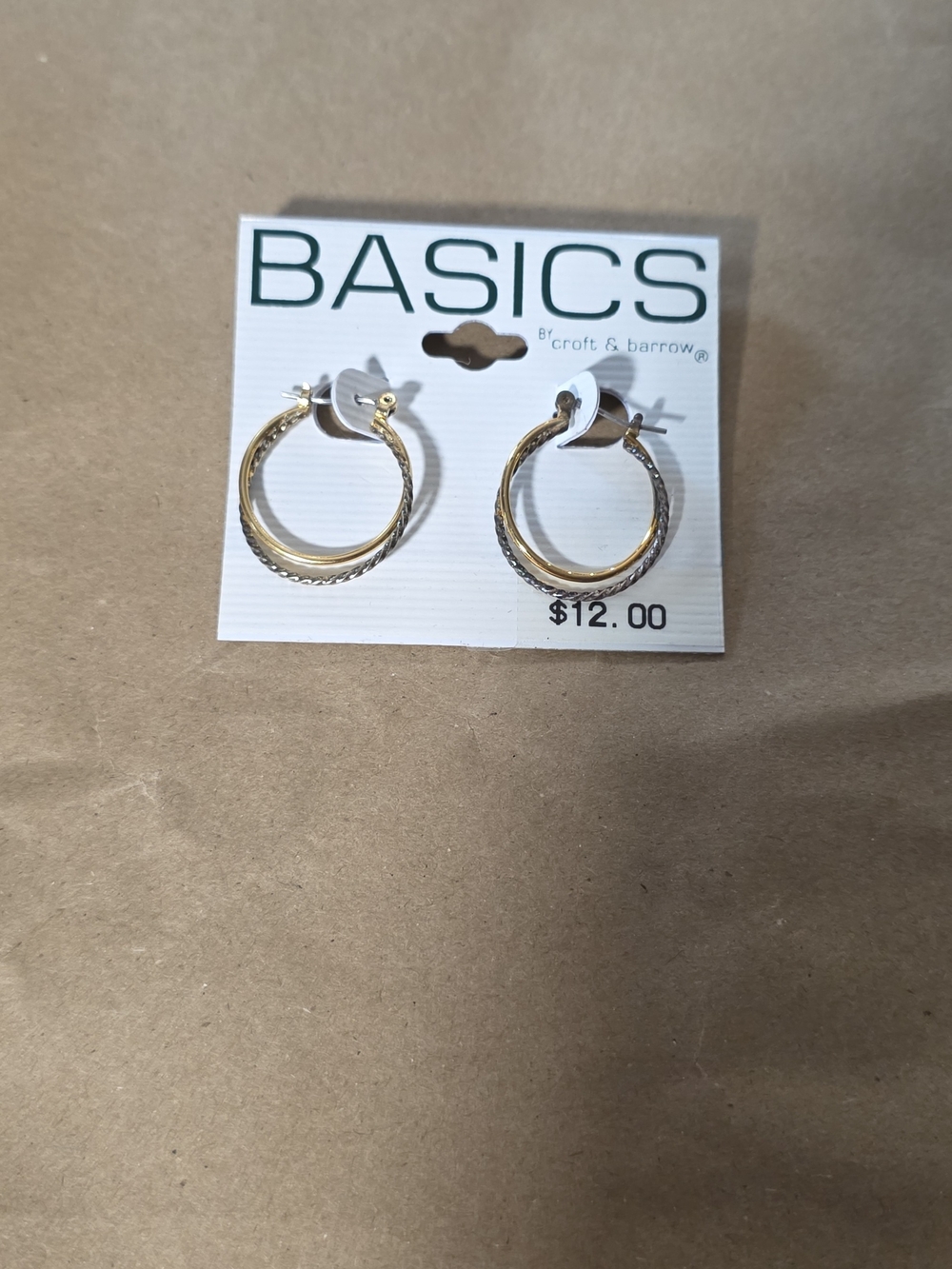 Croft & Borrow Basics Two-Tone Gold and Silver Twisted Hoop Earrings